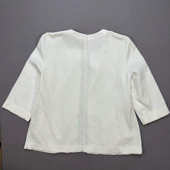 Eileen Fisher Unstructured Open Front Jacket in White Cotton/Rayon Size Medium - Picture 6 of 6